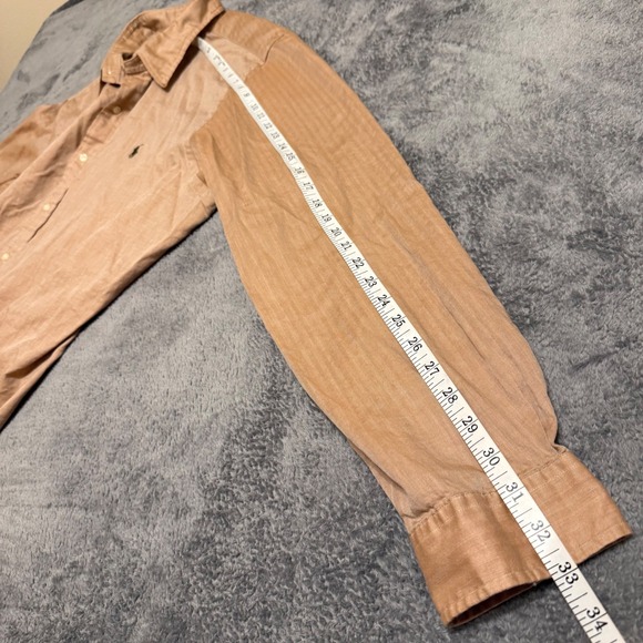 Polo Ralph Lauren Men's Long Sleeve Button Down Shirt Tan Peach Sheen Cotton XXL - Picture 7 of 7